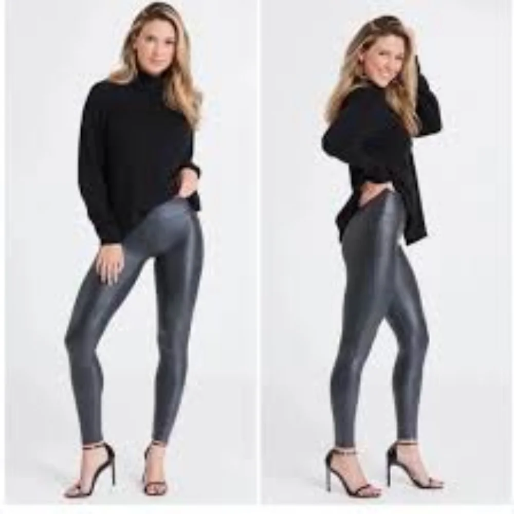 EUC Spanx Faux Leather Pebbled High Waisted Leggings 20186R Large